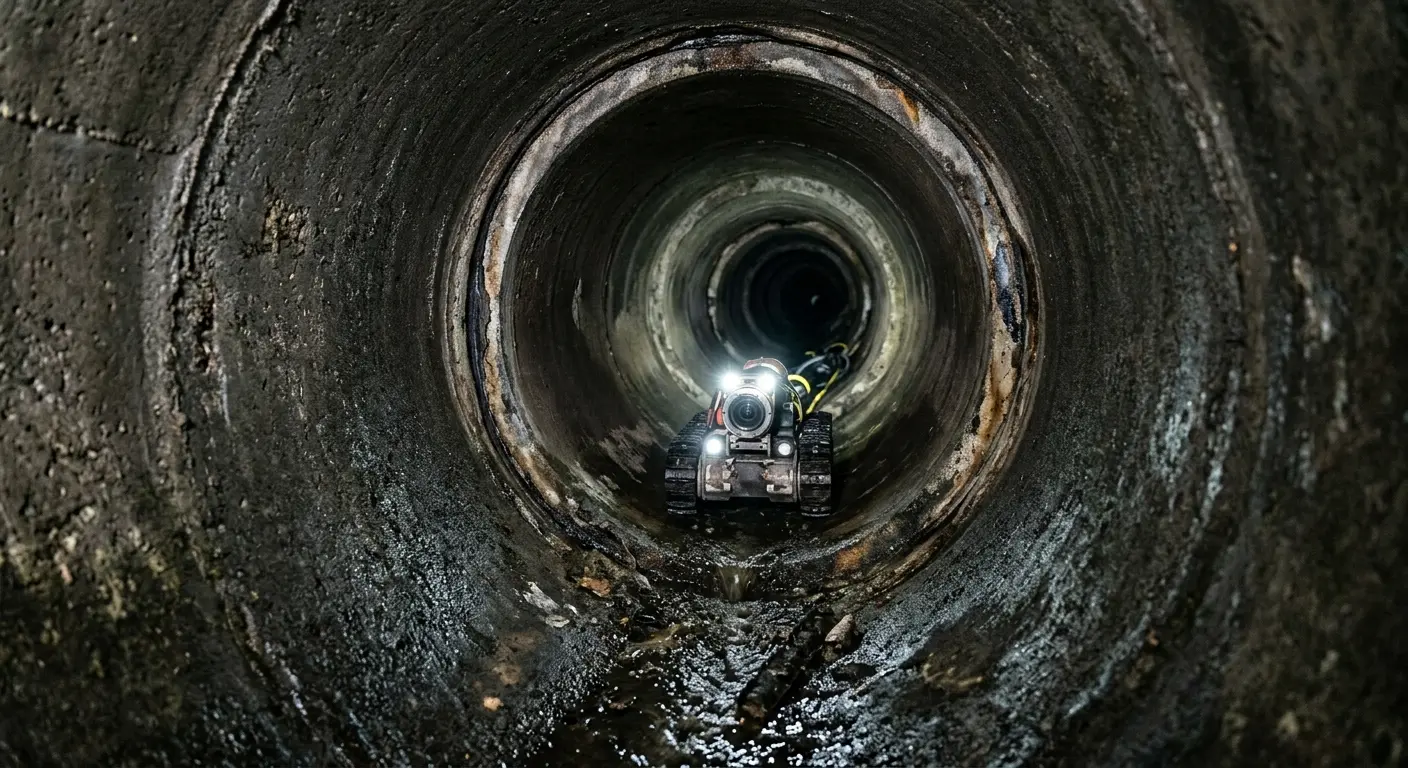 Robotic sewer camera inspecting pipe interior for Sewer Line Repair in Canfield